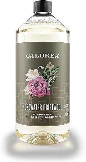 Recarga de Sabonete Líquido Caldrea, Gel de Aloe Vera, Óleo de Oliva e Óleos Essenciais para Limpar e Condicionar, Fragrância de Água de Rosas e Madeira à Deriva, 946 ml