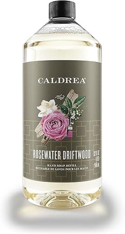 Recarga de Sabonete Líquido Caldrea, Gel de Aloe Vera, Óleo de Oliva e Óleos Essenciais para Limpar e Condicionar, Fragrância de Água de Rosas e Madeira à Deriva, 946 ml