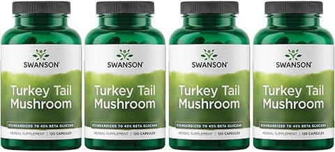 Turkey Tail Mushroom – Fórmula Natural – 120 Cápsulas, 500 mg (4 Pacotes) - Swanson