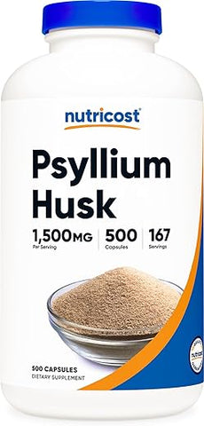 Psyllium Husk 1500mg por Porção, 500 Cápsulas – Não-OGM - Nutricost