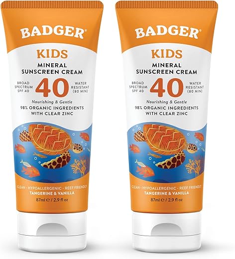 Protetor Solar Infantil Badger SPF 40, Creme Solar Mineral Orgânico para o Rosto das Crianças, 40g