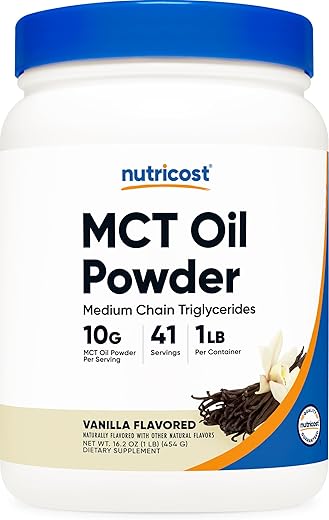 MCT Oil Powder Premium (454g, Baunilha) – Melhor para Keto, Cetose e Dietas Cetogênicas – Zero Carboidratos Líquidos, Não-OGM e Sem Glúten, Triglicerídeo de Cadeia Média - Nutricost