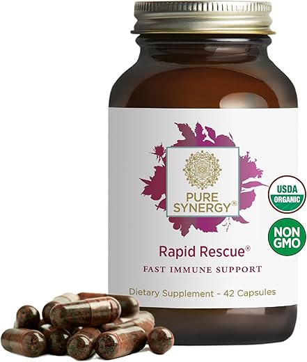 Rapid Rescue | Cápsulas Orgânicas de Suporte Imunológico | Suplemento Imunológico Herbal com Extratos de Equinácea, Sabugueiro e Folha de Oliveira | para Suporte Imunológico Imediato (42g) - PURE SYNERGY