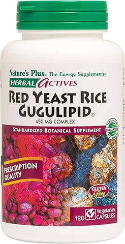 Herbal Actives Red Yeast Rice Gugulipid – 450 mg, 120 Cápsulas Veganas – Saúde do Coração, Suporte ao Colesterol – Vegetariano, Sem Glúten – 120 Porções - Natures Plus