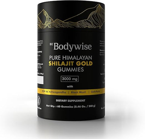 Gomas de Shilajit Puro do Himalaia | Embalagem Individual | Sem Açúcar Adicionado | KSM 66 Ashwagandha, Gokshura | Ácido Fúlvico, 85 Minerais Traços | Homens, Mulheres | Natural - Be Bodywise