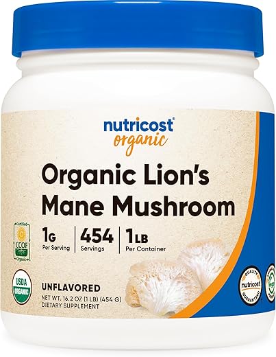 Pó de Cogumelo do Leão Orgânico 454g – Certificado Orgânico USDA - Nutricost