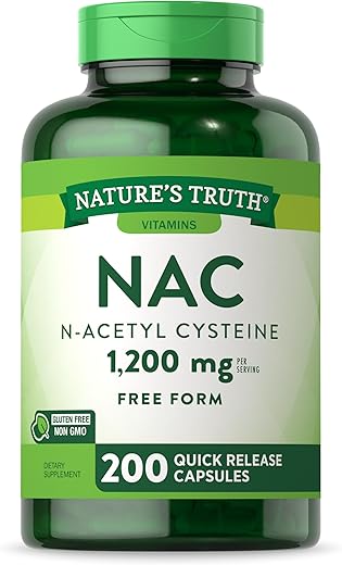 Suplemento Nature’s Truth NAC | N-Acetil Cisteína | 1.200mg | 200 Cápsulas | Aminoácido Livre | Não-OGM