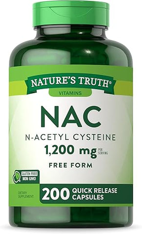 Suplemento Nature’s Truth NAC | N-Acetil Cisteína | 1.200mg | 200 Cápsulas | Aminoácido Livre | Não-OGM