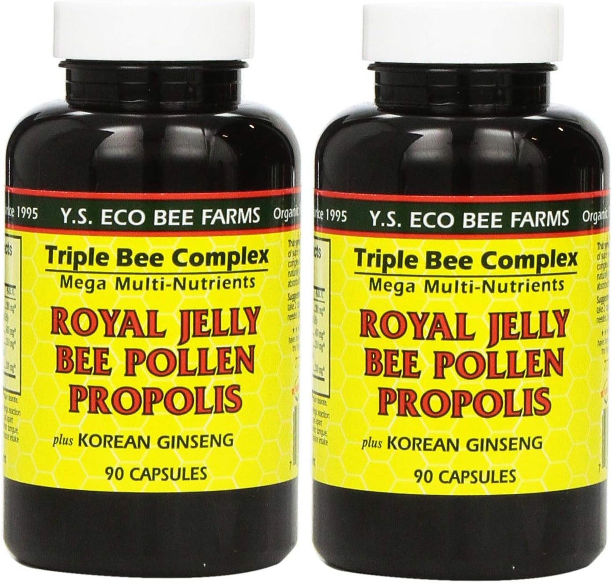 Geléia Real, Pólen de Abelha, Própolis e Ginseng Coreano – 90 Cápsulas (2 Pacotes) - YS Eco Bee Farms