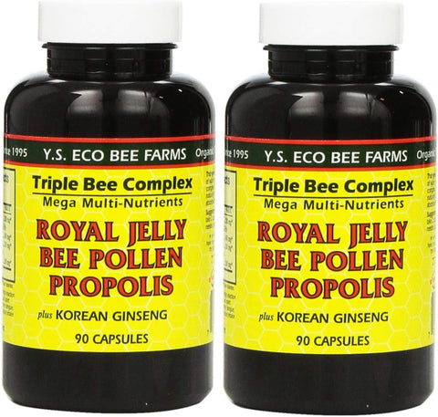 Geléia Real, Pólen de Abelha, Própolis e Ginseng Coreano – 90 Cápsulas (2 Pacotes) - YS Eco Bee Farms