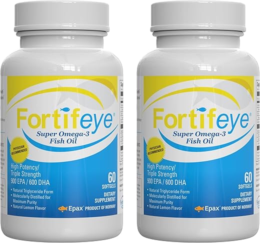 Fortifeye Vitamins - Super Ômega-3 Óleo de Peixe | 1600 mg Ômega 3 | com EPA e DHA | Sabor Natural de Limão 60 Porções | Marca Super Ômega-3