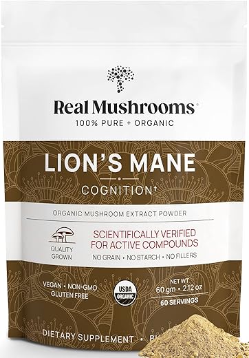 Real Mushrooms - Pó de Cogumelo do Leão – Extrato Orgânico de Cogumelo do Leão com Propriedades Imunomoduladoras | 100g
