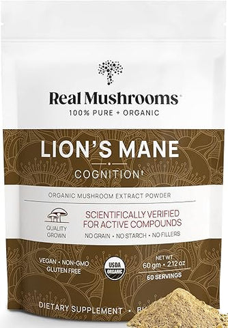 Real Mushrooms - Pó de Cogumelo do Leão – Extrato Orgânico de Cogumelo do Leão com Propriedades Imunomoduladoras | 100g