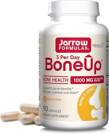 BoneUp Três Por Dia Para Suporte Ósseo e Nutrição Esquelética, Inclui Vitamina D3, K2 (como MK-7) e 1000 mg de Cálcio Por Dia, 90 Cápsulas, Fornecimento de 30 Dias - Jarrow Formulas