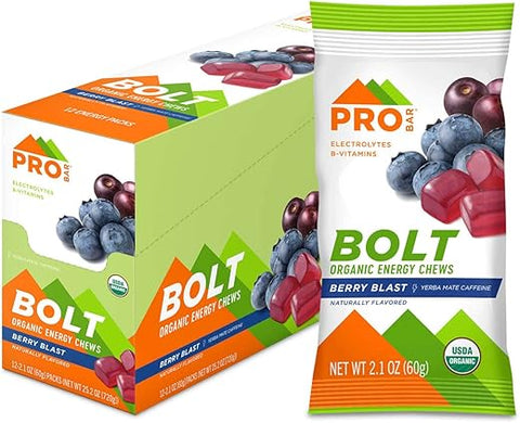 Probar - PROBAR – Bolt Energy Chews Orgânicos, Explosão de Frutas Vermelhas, Sem Transgênicos, Sem Glúten, Certificado Orgânico pelo USDA, Energia Natural e Saudável, Gomas Energéticas Rápidas com Vitaminas B