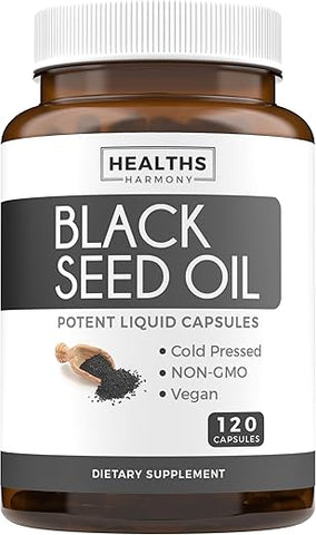 Healths Harmony - Óleo de Semente Negra – 120 Cápsulas Softgel para Saúde da Pele (Não-OGM)