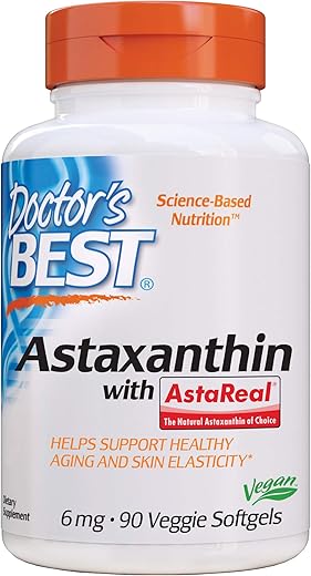 Doctor's BEST - Doctor’s Best Astaxanthin – Poderoso Antioxidante para Saúde da Pele e dos Olhos, Livre de Transgênicos, Glúten, Vegan, Sem Soja, 6 mg, 90VSG