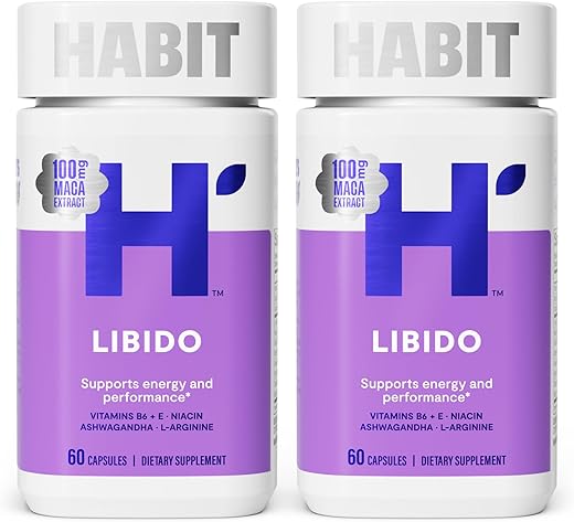 H' Habit - Habit Libido – Suplemento Natural 2 Pack (120 Cápsulas) – Nova Embalagem, Mistura Afrodisíaca com Maca, Ashwagandha L-Arginina, Energia e Desempenho, Vegano, Não-OGM