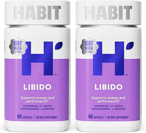 H' Habit - Habit Libido – Suplemento Natural 2 Pack (120 Cápsulas) – Nova Embalagem, Mistura Afrodisíaca com Maca, Ashwagandha L-Arginina, Energia e Desempenho, Vegano, Não-OGM