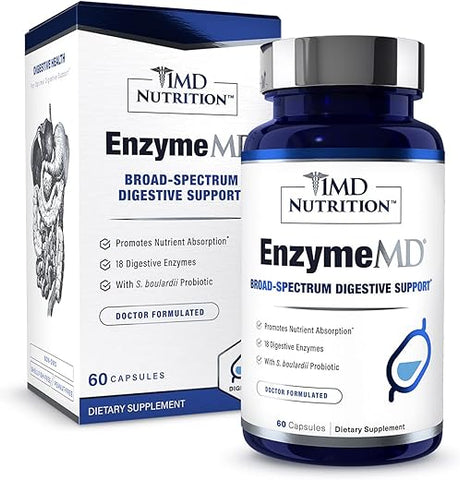 EnzymeMD – Suplemento de Enzimas Digestivas – Fórmula Médica | 18 Enzimas à Base de Plantas – Combate Gases - 1MD Nutrition