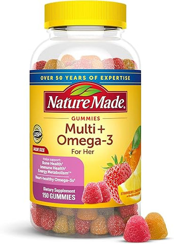 Multivitamínico Feminino com Ômega-3, Suporte Nutricional Diário para Mulheres, 150 Gomas, Suprimento de 75 Dias - Nature Made