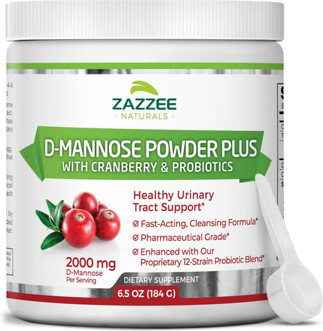 D-Mannose em Pó Plus, 2000 mg, 67 Porções, Potente – Marca Zazzee - Zazzee