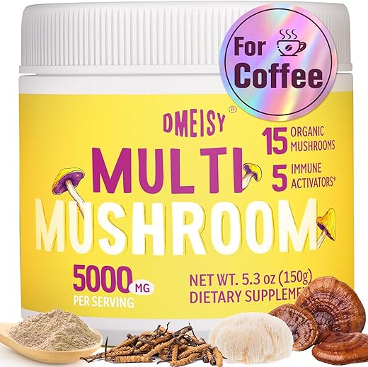Dmeisy - Pó de Cogumelo 5000mg | Café de Cogumelo, Complexo de 20 em 1 com Pó de Cogumelo do Leão, Reishi, Cordyceps, Turkey Tail | Marca: Mushroom Powder