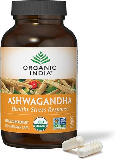 Ashwagandha Capsules – Suplemento Orgânico de Ashwagandha – Raiz de Ashwagandha Vegana, Sem Glúten, Kosher, Não-OGM, Suporta Alívio do Estresse, Energia e Sono – 180 Cápsulas - ORGANIC INDIA