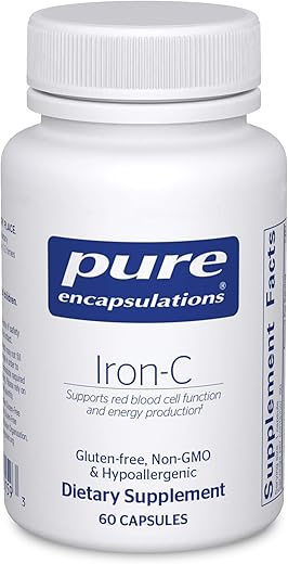 Iron-C – 15 mg Ferro – 175 mg Vitamina C – Suporte para Glóbulos Vermelhos* – Produção de Energia – Comprimido de Ferro Altamente Bioacessível – Livre de Glúten - Pure Encapsulations