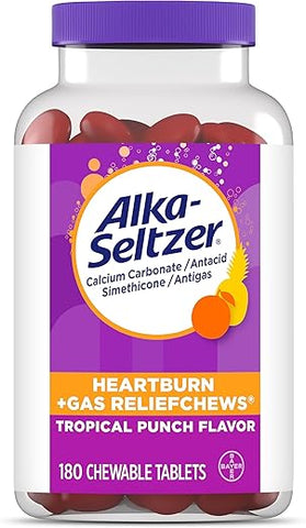 Alívio Rápido de Azia e Gases, Alívio Antiacide e Antigases para Azia, Inchaço e Pressão, Ação Rápida, Medicamento para Azia com Sabor Tropical, 180 Comprimidos - Alka-Seltzer
