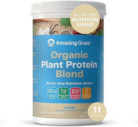 Proteína Orgânica em Pó Vegana, Fórmula Superfood de Proteína Vegetal, Shake Nutricional Completo com Beterraba, Baunilha Pura, 11 Porções - Amazing Grass