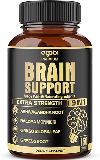 agobi - Suplemento de Suporte Cerebral 9 em 1 5750 Mg – Com Ashwagandha, Ginseng Panax, Gotu Kola, Ginkgo Biloba, Pimenta Preta