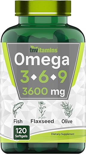 tnvitamins - Triple Omega 3◆ 6◆ 9: 3600mg x 120 Softgels | Ácidos Graxos Essenciais Ômega de Óleo de Peixe (EPA)
