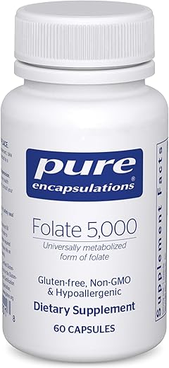 Folate 5,000 – Vitamina B9 Ativada como 5-Metiltetrahidrofolato (5-MTHF) – 60 Cápsulas - Pure Encapsulations