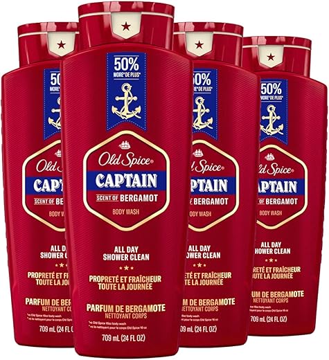 Red Collection Body Wash for Men – Fragrância Capitão – 710 ml (Pacote com 4 unidades) - Old Spice
