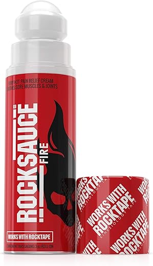 1 RockSauce Fire Alívio da Dor em Roll On Aquecido, Vermelho, 3 oz US – Marca RockTape - RockTape