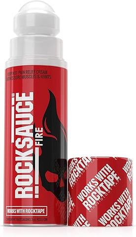 1 RockSauce Fire Alívio da Dor em Roll On Aquecido, Vermelho, 3 oz US – Marca RockTape - RockTape