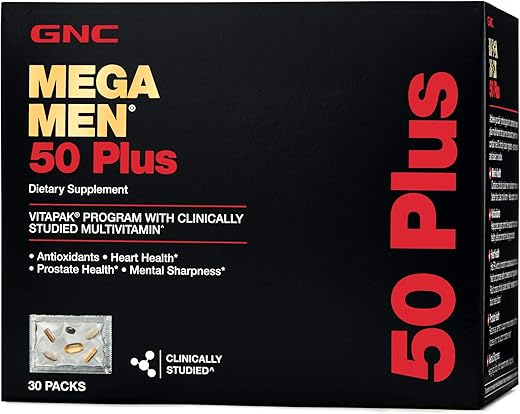 Mega Men 50 Plus Vitapak Program – 30 Vitapaks | Fórmula Multivitamínica para Homens Acima de 50 Anos - GNC