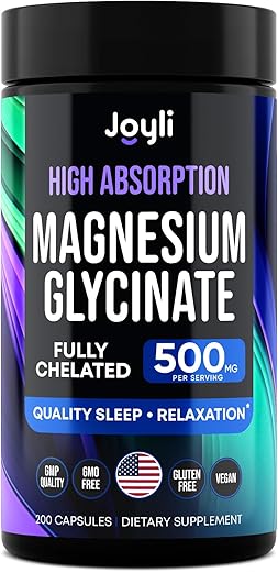 JOYLI Nutrition - Magnésio Glicinato 500MG – Sono Reparador – Alta Absorção – Extrato de Raiz de Ashwagandha – Manganês – Glicinato De Magnésio 400mg 100mg 200g