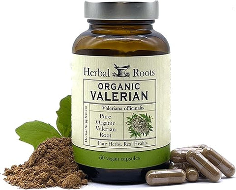 Cápsulas de Raiz de Valeriana Pura Orgânica Herbal Roots – 900 mg – Não Viciante sem Melatonina, Não-OGM – 60 Cápsulas Veganas, Suplemento Herbal