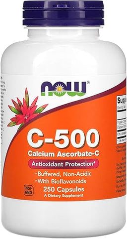 Suplementos, Vitamina C-500 Ascorbato de Cálcio, Proteção Antioxidante, 250 Cápsulas Vegetais - NOW Foods