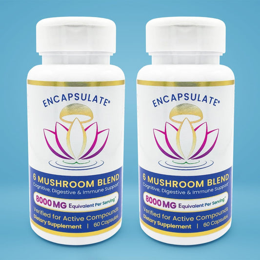 ENCAPSULATE - Blend de 6 Cogumelos – Reishi, Chaga, Turkey Tail, Cordyceps, Lion’s Mane | Encapsulate
