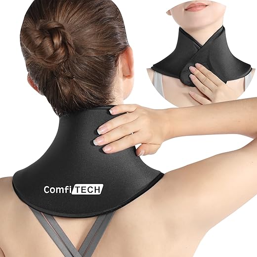 Comfitech - ComfiTECH – Envoltório de Gel Ice Pack para Alívio de Dor no Pescoço e Cervical – Compressa Fria Reutilizável para Lesões Esportivas, Inchaço, Pressão no Escritório e Recuperação de Cirurgias – Médio, Preto