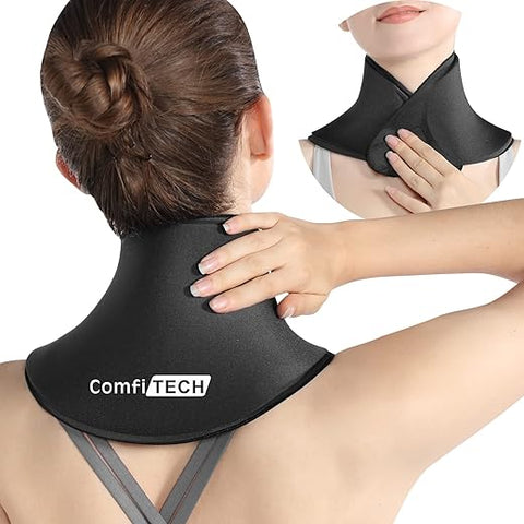 Comfitech - ComfiTECH – Envoltório de Gel Ice Pack para Alívio de Dor no Pescoço e Cervical – Compressa Fria Reutilizável para Lesões Esportivas, Inchaço, Pressão no Escritório e Recuperação de Cirurgias – Médio, Preto