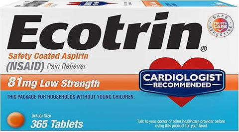Low Strength Aspirina 81mg, 365 Comprimidos Revestidos para Segurança - Ecotrin