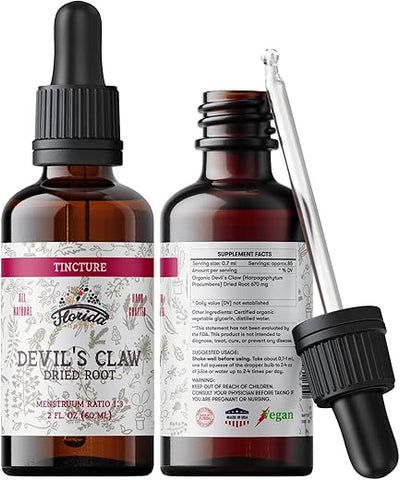 FLORIDA HERBS - Tintura de Garra do Diabo Orgânica sem Álcool (Harpagophytum Procumbens) – Extrato Herbal, Não-OGM em Glicerina Vegetal Orgânica Prensada a Frio, 700 mg, 60 ml