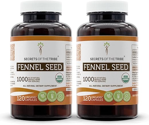 Secrets of the Tribe - Segredos da Tribo Semente de Funcho Orgânico USDA 120 Cápsulas (2 un.) | Feito com Cápsulas Vegetarianas e Semente de Funcho Orgânico Certificado (Foeniculum vulgare) Semente Seca (2×120…