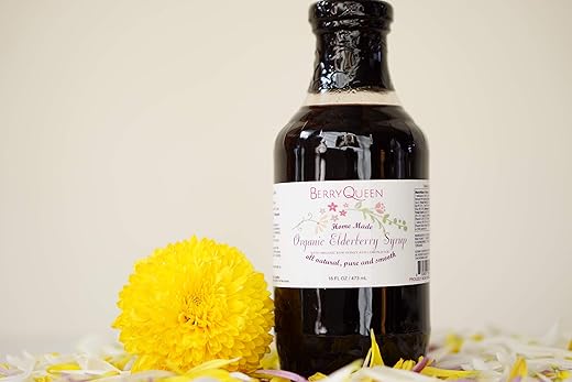 Berryqueen - Xarope de Sabugueiro Orgânico Original – Puro Natural – Reforço Imunológico – Suplemento Herbal – Fácil como Suco Amado por Crianças e Adultos – 473 ml