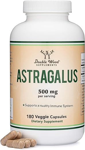 Astragalus 500mg 180 Cápsulas – Rico em Flavonoides e Polissacarídeos – Não-OGM, Sem Glúten, Testado por Terceiros - Double Wood Supplements