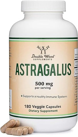Astragalus 500mg 180 Cápsulas – Rico em Flavonoides e Polissacarídeos – Não-OGM, Sem Glúten, Testado por Terceiros - Double Wood Supplements